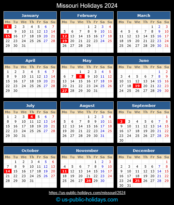 Missouri State Holidays 2024 Calendar